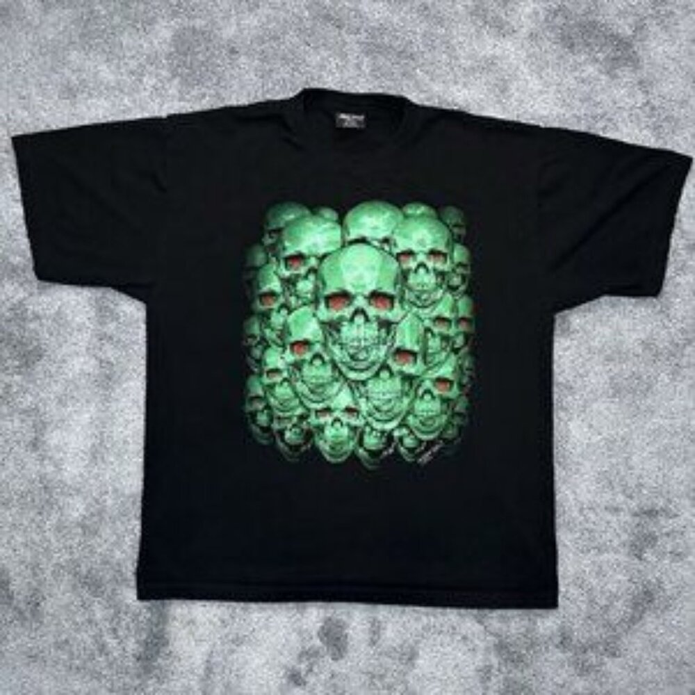 Rook Mang Green Skull T Shirt Mens XXL Black Horror Double Sided